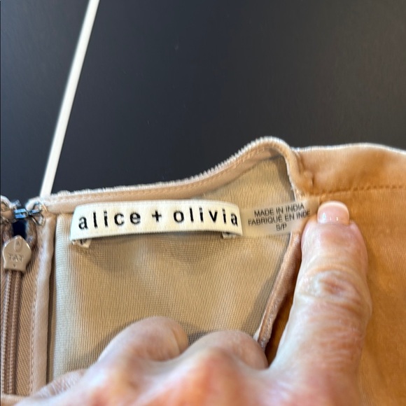 Alice + Olivia tan velvet and black lace Asymmetrical Bell Sleeve Blouse - Picture 8 of 10